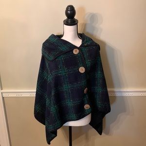 Beautiful Navy, Green & Hints of Yellow Poncho.